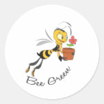 Bee Green Round Sticker