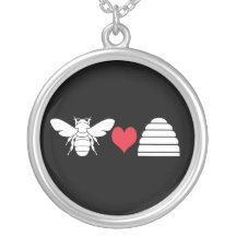Bee Heart Beehive Pendant Necklace White