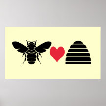 Bee Heart Hive Art Print Black