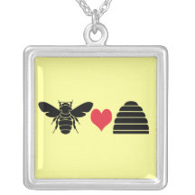 Bee Loves Beehive Pendant Necklace Black