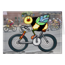 Bee on a Bike in a Race Greeting Cards