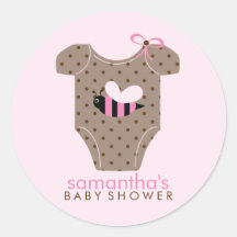 Bee Outfit Girl Baby Shower Round Sticker