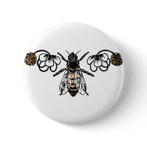 bee with clover pinback button