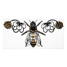 bee with clover custom photo card