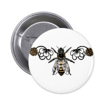 bee with clover pinback button