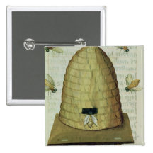 Beehive and Bees Pinback Buttons