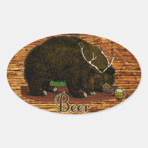 Beer Bear Oval Sticker