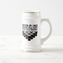 Beer Pong Drink All Day Play All Night - Black Coffee Mugs