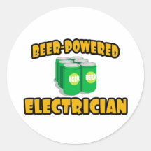 Beer-Powered Electrician Round Stickers