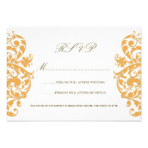 Beeswax Yellow Damask Wedding RSVP Cards invitations