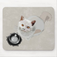 Begging Cat with Empty Food Bowl Mousepads