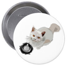 Begging Cat with Empty Food Bowl Pinback Buttons