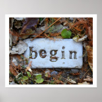"Begin" Autum Path Stepping Stone Photography Poster