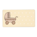 Beige Baby Pram. On spotty background. Shipping Labels