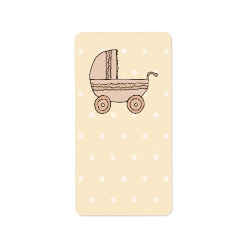 Beige Baby Pram. On spotty background. Personalized Address Labels