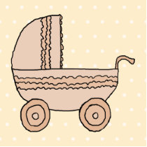 Beige Baby Pram. On spotty background. Photo Cut Outs