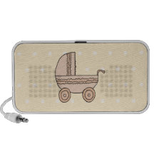 Beige Baby Pram. On spotty background. Laptop Speakers