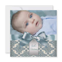 Beige Blue Damask Baby Boy Photo Christening