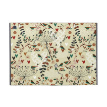 Beige & Brown Retro Flowers & Birds Pattern iPad Mini Covers