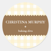 Beige brown white gingham homemade food label seal stickers