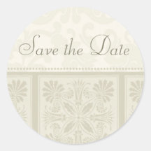 Beige Floral Elegant Save the Date Envelope Seals Round Sticker