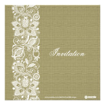 Beige Linen & White Lace Bridal Shower Invite