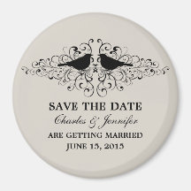 Beige Love Bird Swirls Save the Date Magnet