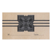 Beige Medallion Border Place Card Business Card Templates