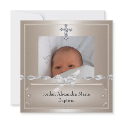 Beige Photo Frame Jewel Cross Baptism by InvitationCenter