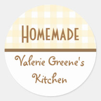 Beige white brown gingham homemade food label seal stickers