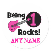 Being 1 Rocks! with Pink Guitar Round Sticker
