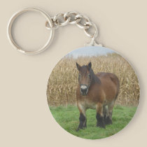Belgian Draught   Horse-in front of a corn field keychains