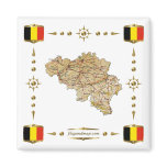 Belgium Map + Flags Magnet