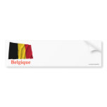Belgium Waving Flag with Name in French Bumper Sticker