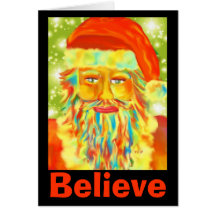 Believe Colourful Santa Holiday Greeting Card