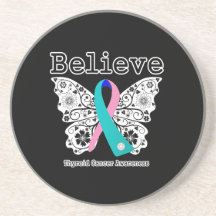 Believe - Thyroid Cancer Butterfly Drink Coasters