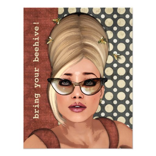 Belinda Beehive Retro Chic Small Invitation