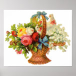 Belles fleurs et affiche d'oiseau