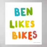 Ben Likes Bikes fun colourful name word art gifts
