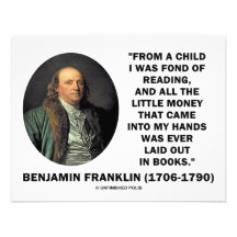 Benjamin Franklin Fond Of Reading Money Quote Personalized Announcement