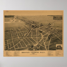 Benton Harbour Michigan 1889 Antique Panoramic Map Print