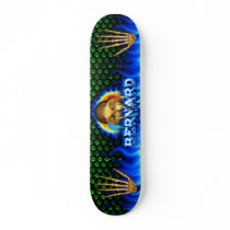 Bernard skull blue fire and flames skateboard desi