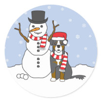 Bernese Mountain Dog and Snowman Sticker