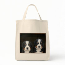 Bernese mountain dog puppies tote bag