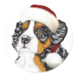 Bernese Mountain Dog Santa Pup Round Stickers
