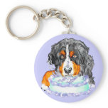 Bernese Mt Dog Cake Face Birthday Keychain