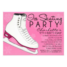 Berry Pink Skate Mates Ice Skating Birthday Party Custom Invitations