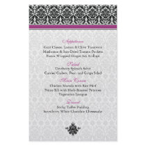 Berry Purple, Black, White Damask Menu Card