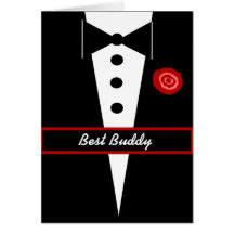 BEST BUDDY Be My Best Man Card with Tux and Rose