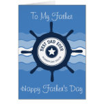 Best Dad Ever Blue Ships Wheel and Waves Greeting Card